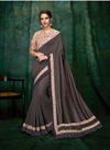 Mouse Grey Colour Latest Fancy Collection Designer Party Wear Silk Georgette Zari Embroidery Handwork Frills Heavy Saree 5402